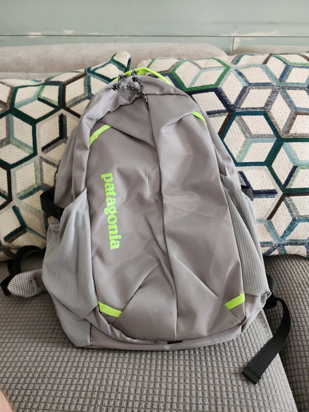 Patagonia Refugio 26L Men's Gray Backpack with Neon Green Accents